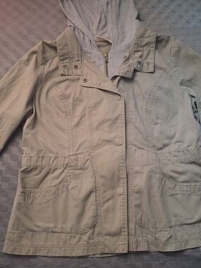 DKNY Olive Utility Jacket with Grey Hooded Liner